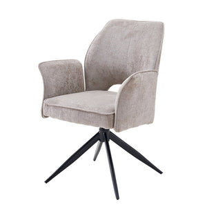 English Elm Fabric Swivel Dining Chairs Set of 2 with 360 Rotation Removable Arms Metal X-frame Gray W3851P452803