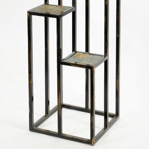 English Elm 47.25" Elegant 4-Tier Gray Stone Slab Plant Stand With Black & Gold Accents – Perfect For Indoor & Outdoor! B072115994