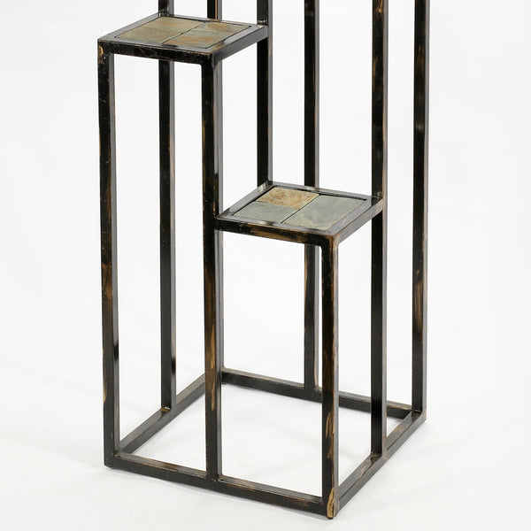 English Elm 47.25" Elegant 4-Tier Gray Stone Slab Plant Stand With Black & Gold Accents – Perfect For Indoor & Outdoor! B072115994