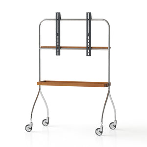 English Elm Walk 360° Movable TV Stand Antique Finish with Metal & Wood Shelves, Fits 43–70" TVs, 200lb Load Black Brown W3318P305324