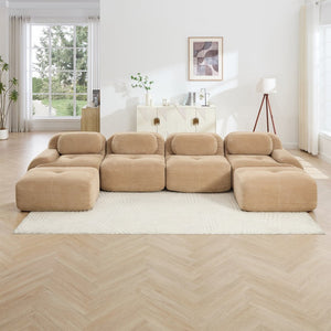 English Elm U-shaped Modular Sectional Sofa Corduroy Upholstered Ergonomic Curved Living Room Seating Camel W714S01245