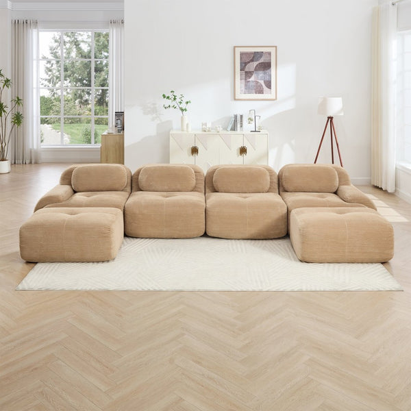 English Elm U-shaped Modular Sectional Sofa Corduroy Upholstered Ergonomic Curved Living Room Seating Camel W714S01245