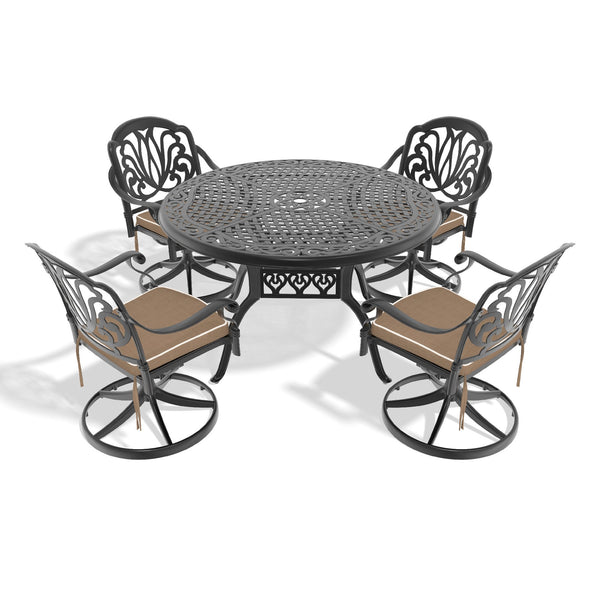 English Elm 5-Piece All-Weather Cast Aluminum Dining Set With 4 Swivel Chairs & Round Table For Any Outdoor Space W1710S00277