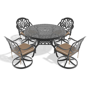 English Elm 5-Piece All-Weather Cast Aluminum Dining Set With 4 Plush Swivel Chairs & Round Table For Comfort W1710S00439