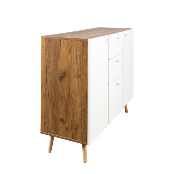 English Elm Sideboard Fluted Buffet Cabinet 47.2" with 3 Drawers & 2 Doors, Adjustable Shelves, Sleek Metal Handles W2282P220585