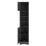 English Elm Multi-Functional Corner Cabinet Tall Bathroom Storage Cabinet With Two Doors and Adjustable Shelves, Open Shelf, Black