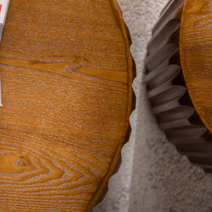 English Elm Set of 2 Fluted Nesting Round Tables Solid Wood Mdf Mid-century Living Room W3158P407134