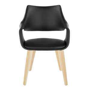 English Elm Chair Set of 2 Bentwood Legs Faux Leather Seat Padded Contemporary Dining Pair B202S02067