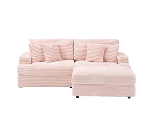 English Elm 82 Inches Pink Corduroy Sofa With Storage Footstool & 4 Pillows – Stylish Comfort For Your Living Room W1658S00105