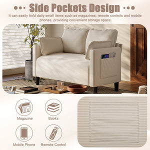 English Elm 48" Corduroy Compact Loveseat with Side Pocket Solid Wood Frame for Small Spaces Beige W2715P409864
