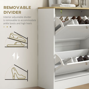 English Elm HOMCOM Slim Shoe Cabinet for Entryway with 2 Flip Drawers, Adjustable Shelves, Oak Top, Anti-Tip Stability White W2225P249597