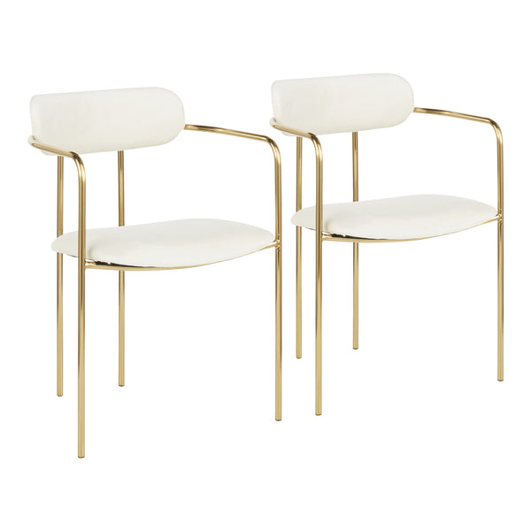 English Elm Demi Velvet Dining Chair with Gold Metal Frame — Glam Open-Back Design, Cushioned Seat & Arms (Set) Cream B202P223492