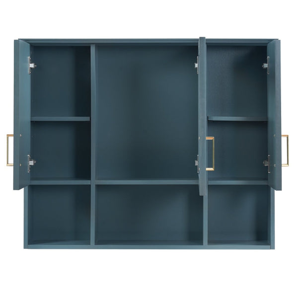 English Elm 35 Inch Wall Mount Medicine Cabinet Soft Close Mirror Storage for Modern Bathroom Blue N710P389453C