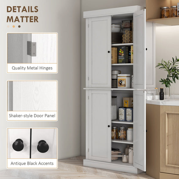 English Elm Homcom 72.5" Tall Kitchen Pantry Cabinet With 4 Doors, Adjustable Shelves For Smart Storage Solutions W2225P200648