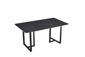 English Elm Carbon Steel Rectangular Dining Table with Stone Top for Contemporary Interiors W1002S00001
