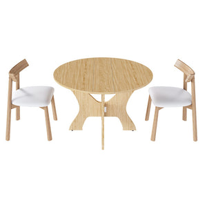 English Elm 43 Inch Foldable Mdf Dining Set with Pu Cushioned Solid Wood Chairs Space Saving Ancient Oak W2700S00115