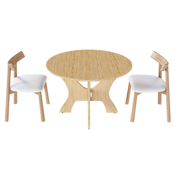 English Elm 43 Inch Foldable Mdf Dining Set with Pu Cushioned Solid Wood Chairs Space Saving Ancient Oak W2700S00115