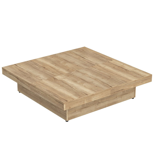 English Elm Square Marble Veneer Coffee Table with Sliding Top Hidden Storage Pedestal Base Natural N735P388120N