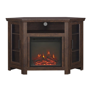 English Elm Walker Edison - Classic Glass-Door Fireplace TV Stand Corner Console with Electric Fireplace, Space-Saving MDF Design Brown B185P169415