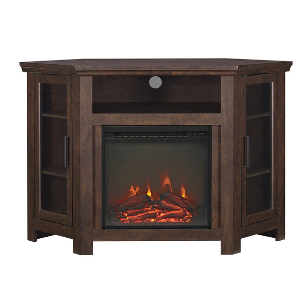 English Elm Walker Edison - Classic Glass-Door Fireplace TV Stand Corner Console with Electric Fireplace, Space-Saving MDF Design Brown B185P169415