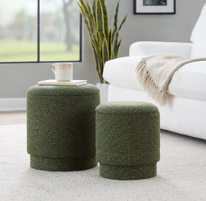 English Elm Ottoman Set Nesting Storage Cubes Upholstered in Rich Fabric for Modern Living Spaces Green B202P471501