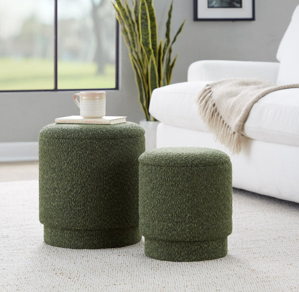 English Elm Ottoman Set Nesting Storage Cubes Upholstered in Rich Fabric for Modern Living Spaces Green B202P471501