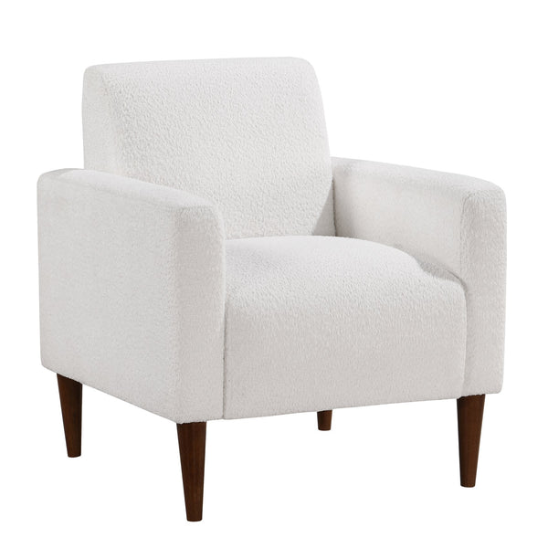 English Elm Caius Boucle Arm Chair in White — Pocket Spring Comfort, Solid Tapered Wood Legs, Modern Accent B050P229977