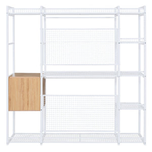 English Elm Open-Style Wardrobe Storage System with Heavy-Duty Metal Frame, Rails, Shelves & Drawers - Sleek Durable Design for Organized Living White SF000087AAK