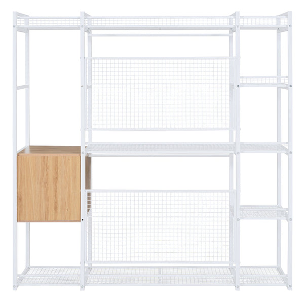 English Elm Open-Style Wardrobe Storage System with Heavy-Duty Metal Frame, Rails, Shelves & Drawers - Sleek Durable Design for Organized Living White SF000087AAK