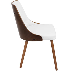 English Elm Gianna Mid-Century Modern Dining Accent Chair in White Faux Leather with Tufted Back & Walnut Frame B202P223860