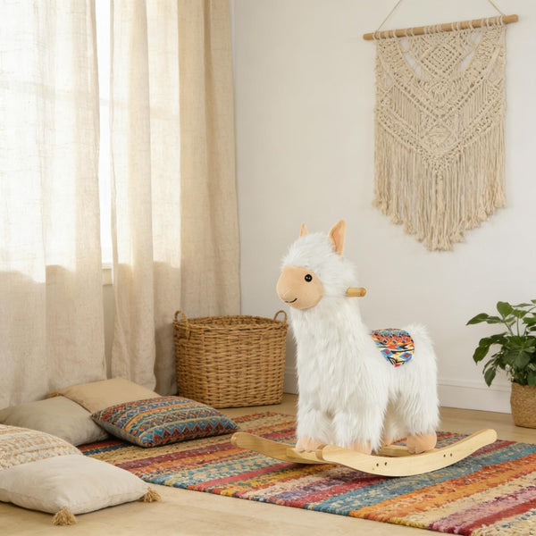 English Elm Llama Plush Rocking Toy for Toddlers with Wooden Rails Padded Seat and Grip Handle T3971P442666