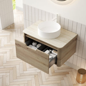 English Elm Xai 30" Wall-Mounted Bathroom Vanity With Round Sink & Travertine Top - Elegant White Oak Storage W2615S00270-GIGA