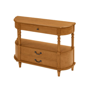 English Elm Retro Curved Wood Console Table with 3 Drawers, Mid-Century Entry Sofa Table with Shelf, Sturdy Pine Legs and High Weight Capacity Brown W1202P303776