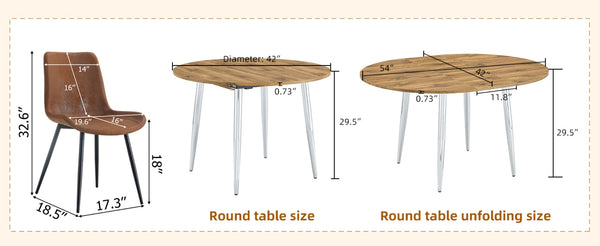 English Elm Table and Chair Set Extendable Round to Oval Wood Grain Mdf with Six Upholstered Seats W1151S03967