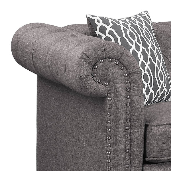 English Elm Waldina Reversible Fabric Sectional Sofa with Pocket Coil Seating, Button Tufting & Nailhead Trim Brown 84 L x 33 W x 26 H B2726P265298