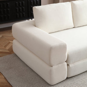 English Elm 81'' Corduroy Floor Sofa Convertible Loveseat Futon Sleeper with Foam Fill and Pillows Beige W1117P459678