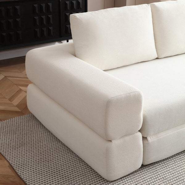 English Elm 81'' Corduroy Floor Sofa Convertible Loveseat Futon Sleeper with Foam Fill and Pillows Beige W1117P459678