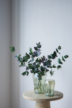 English Elm S/2 Handcrafted Green Glass Vases with Abstract Face Motifs, Round Open Silhouettes for Stylish Decor and Florals W2078P392202