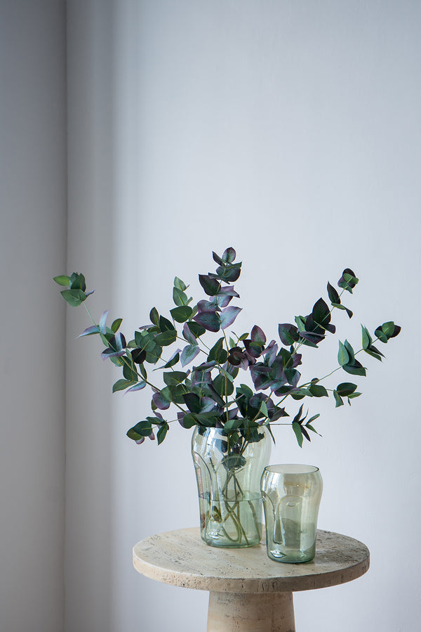 English Elm S/2 Handcrafted Green Glass Vases with Abstract Face Motifs, Round Open Silhouettes for Stylish Decor and Florals W2078P392202