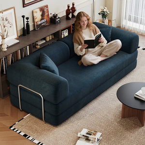 English Elm 78.8" Compression Sofa Convertible Floor Bed with Corduroy Fabric, No-Assembly Modular Futon, Supportive Backrest and Armrests Blue W2824P373438