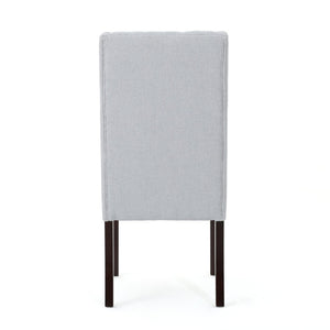 English Elm Dining Chair Set of Two Wingback Button Tufted High Back Birch Leg Upholstered Light Grey 61539.00LGRY