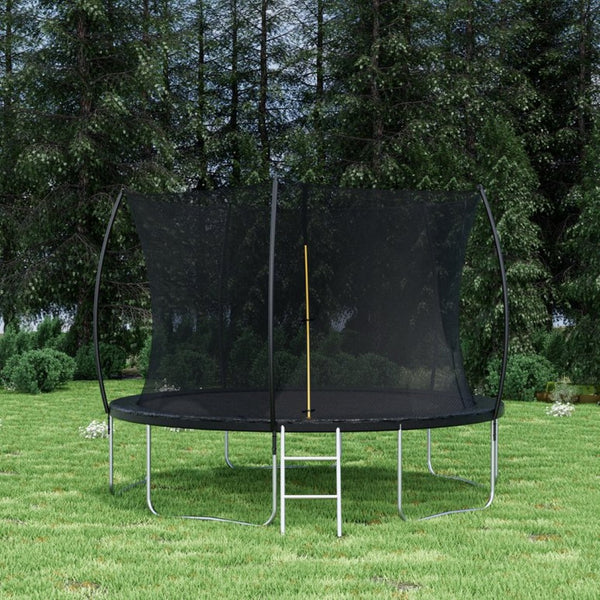 English Elm 12ft Trampoline Curved Pole Enclosure Net Galvanized Steel Frame Kids Adults Ladder W285P233603