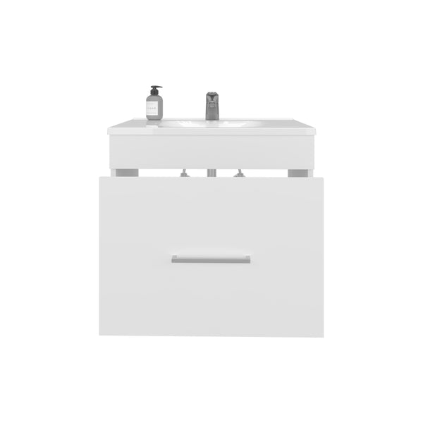 English Elm One Blanco Kronos Bath Vanity Hatta with One Door, Two Drawers & Open Shelf — Compact White MDF Storage Elegance B200P313683
