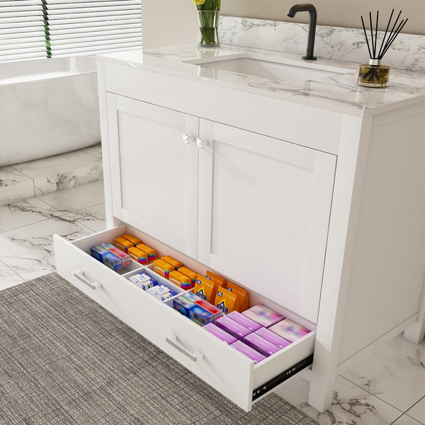 English Elm Modern 43" Bathroom Vanity With Durable Carrara White Top, Stylish Storage, And Soft-Closing Drawers W509S00142