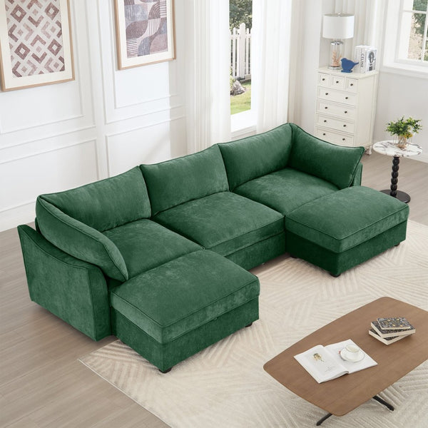 English Elm U Shape 3-Seater Deep Seat Sofa With Movable Ottomans, Storage Solutions, And Soft Chenille Fabric W3041S00187-GIGA
