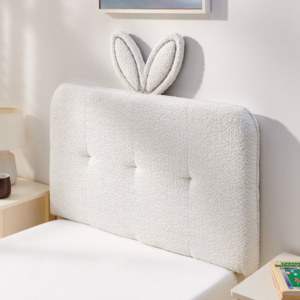 English Elm Twin Kids Boucle Upholstered Bed Rabbit Ear Headboard Led Lighting Four Storage Drawers Beige W1413P384921