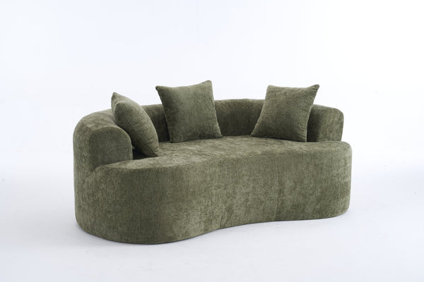 English Elm Crescent-shaped Chenille Loveseat Low Profile Curved Sofa for Modern Living Rooms Green W5188P450355