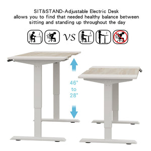 English Elm 63"×30" 63"x30" Electric Sit Stand Desk with Splice Board Top and Motorized Steel Frame White Leg + White + Light Oak W614P431431