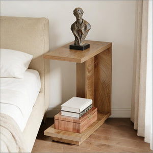 English Elm C-shaped Side Table Slatted Mdf Frame Dark Wood Finish Sofa or Bed Accent T3971P451312