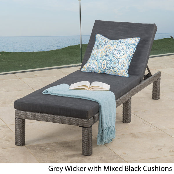 English Elm Christopher Knight Home® - PUERTA KD Chaise Lounge - Black PE Rattan with Iron Frame, Water-Repellent Cushions, All-Season Relaxation 61190.00MBK